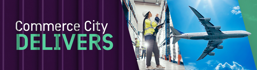 Scenic view of mountains with Commerce City development area